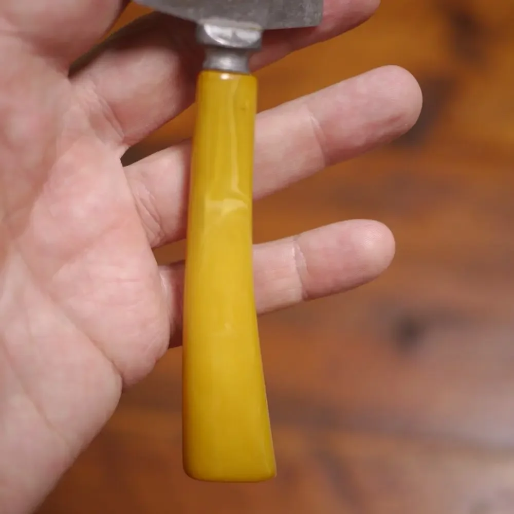 Vintage 40s Butterscotch Bakelite Stainless Steel Cake Knife Server TESTED